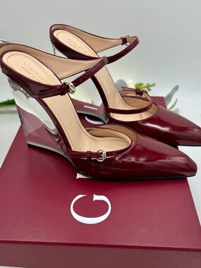 Gucci Regent Calfskin Wedge Mules  Size 38.